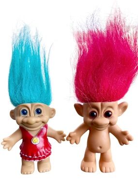 VTG ‘90s Forest Troll & Friend Lot Red & Teal Hair 3”